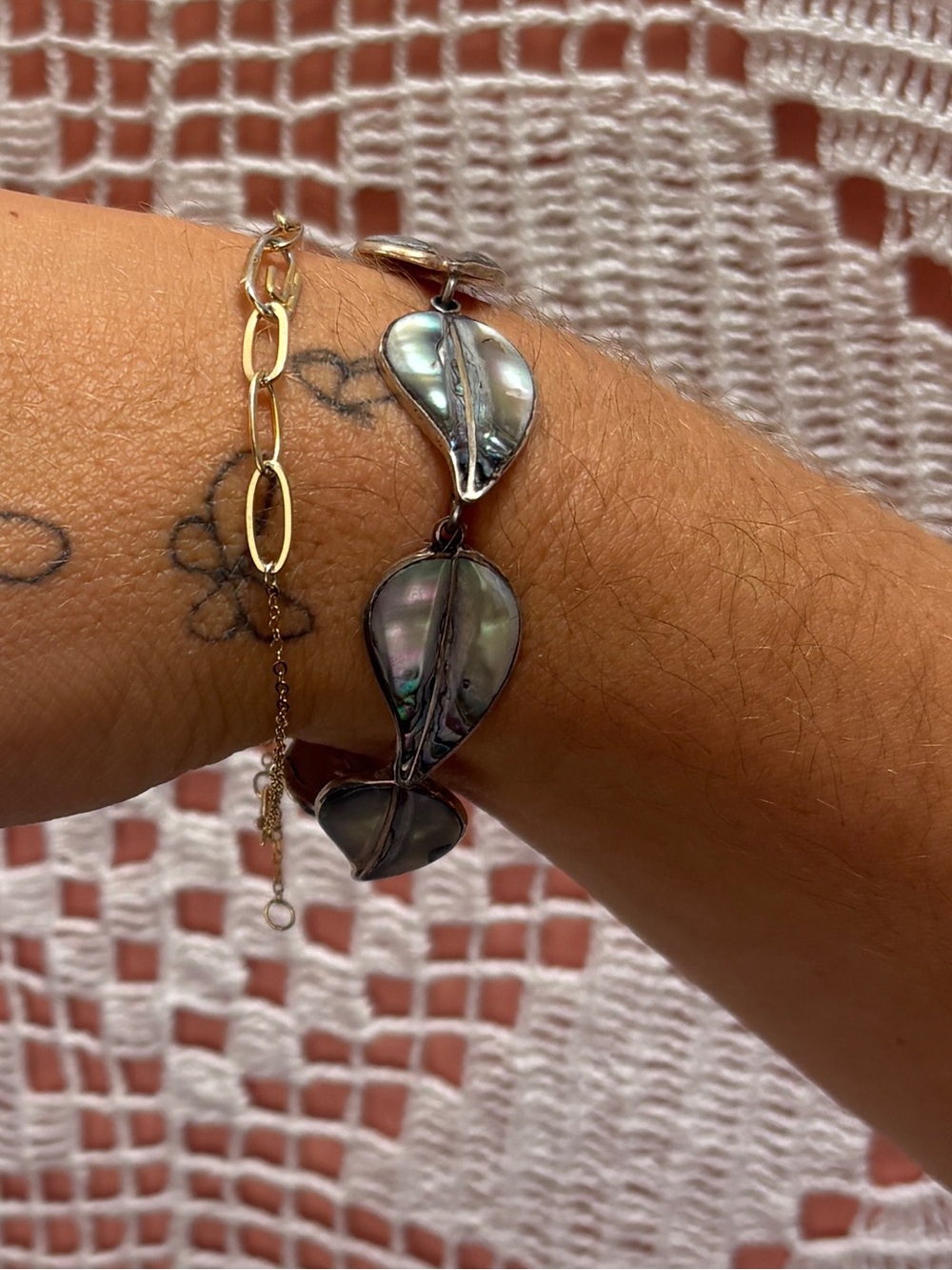 Sterling Silver Mother of Pearl Leaf Bracelet